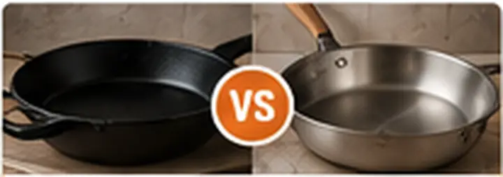 Cookware arranged for comparison