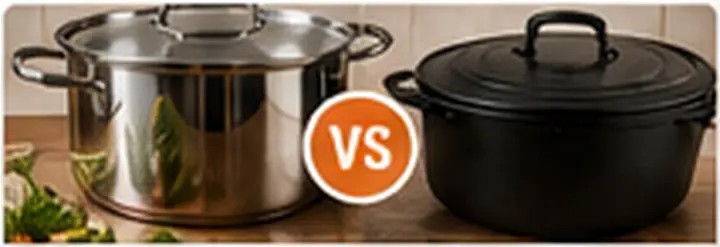 Cookware arranged for comparison